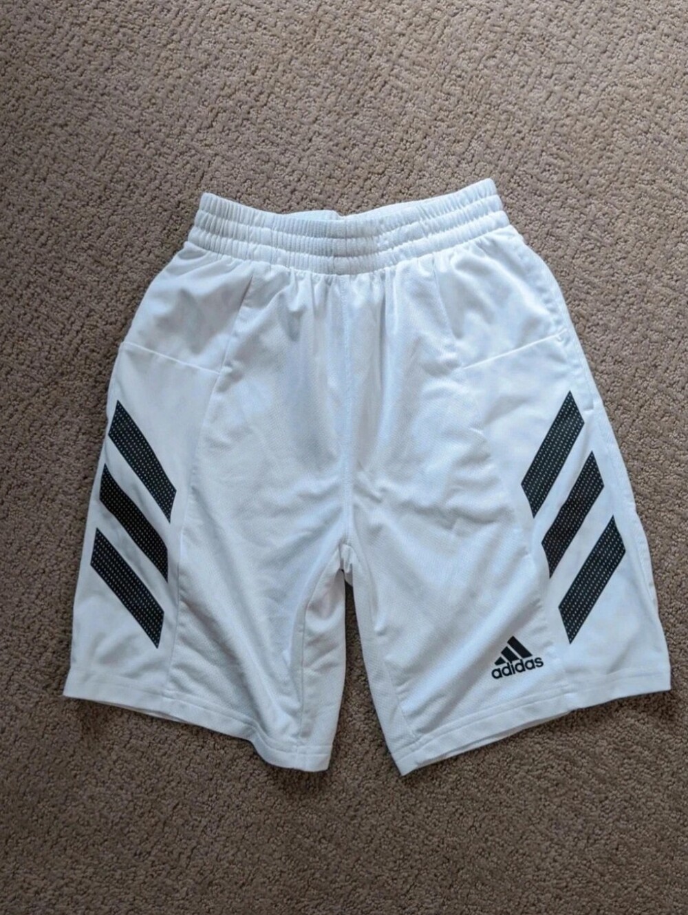 Adidas White Athletic Training Shorts with Black Stripes